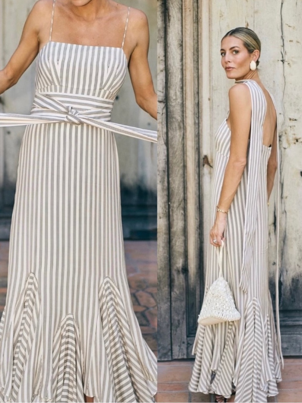ANTONIO MELANI x MG STYLE Beige and White Striped Maxi Dress - Picture 4 of 5